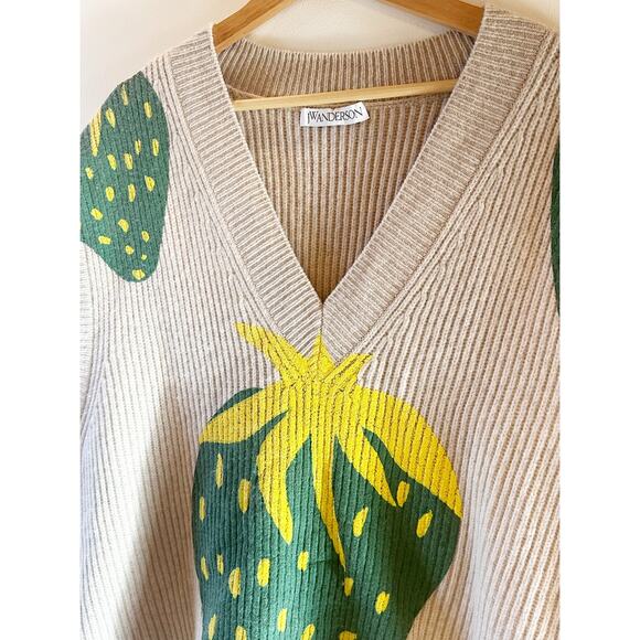 J.W. Anderson Strawberry Painted Intarsia Wool-Blend V-Neck Knit Sweater Vest - Picture 10 of 12